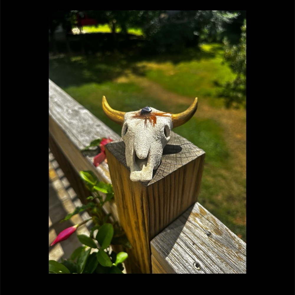 Vintage Ceramic Cow Skull Southwestern Decor 4.25” x 2” x 2” Gold Horns